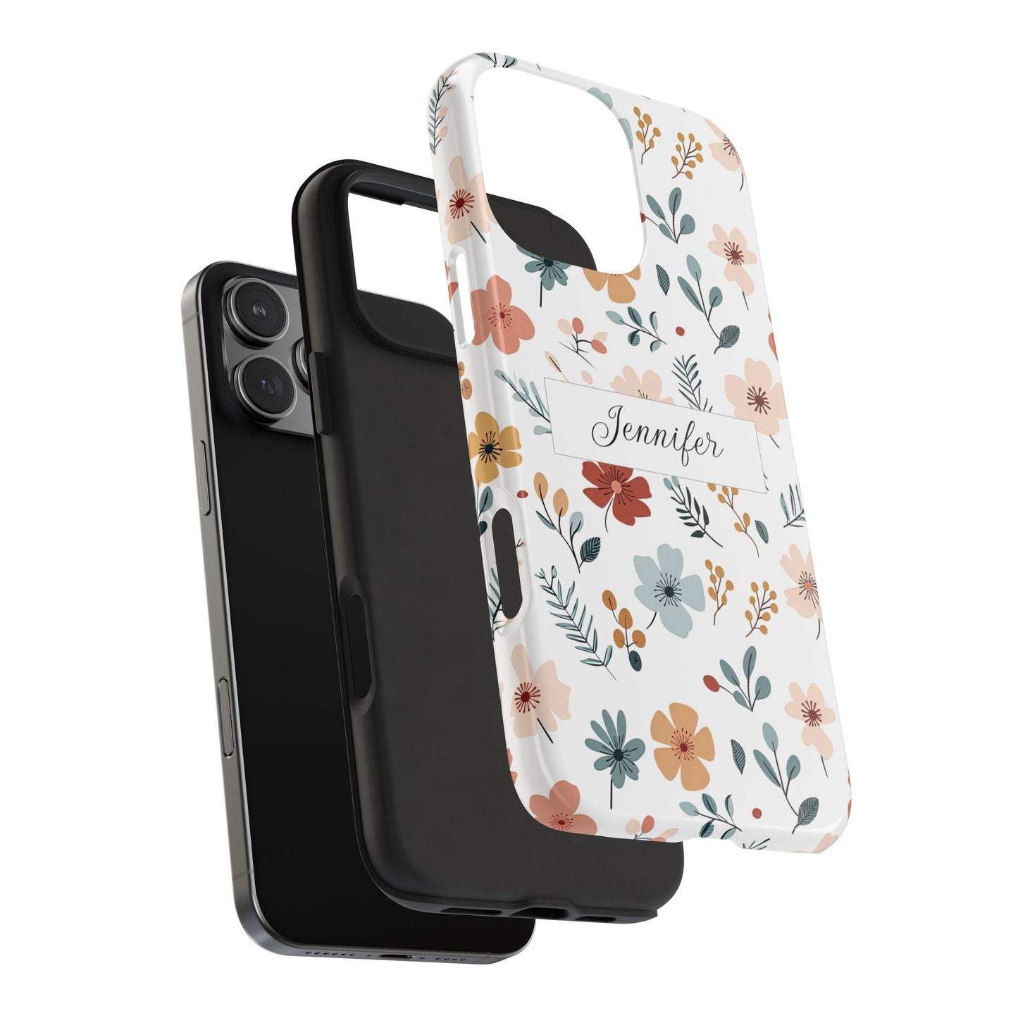 Personalized name phone case with wildflowers