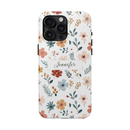 Personalized name phone case with wildflowers