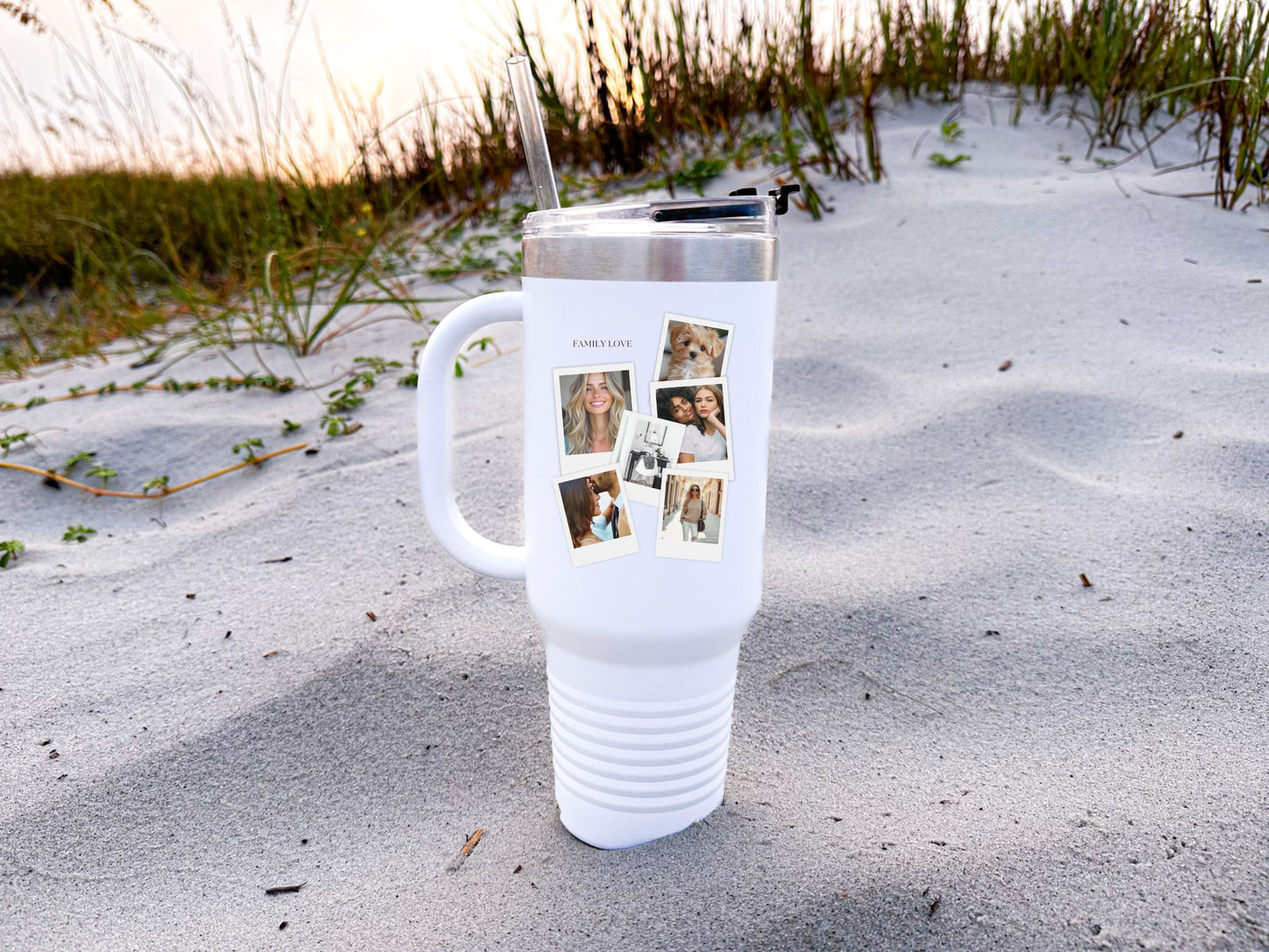 Tumbler with photos, 40oz - Perfect Gift for Coffee Lovers, Brunch, Beach and Workout.