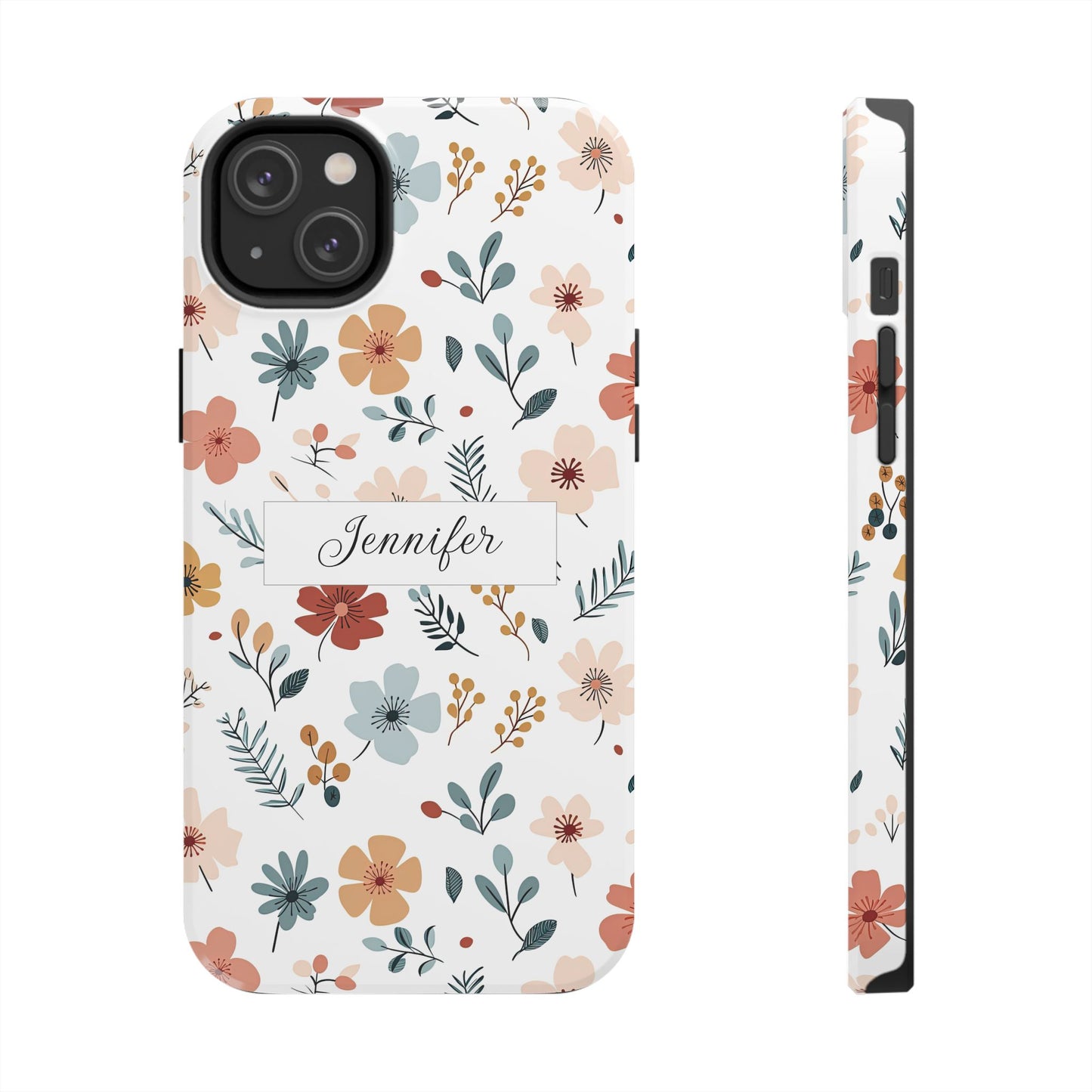 Personalized name phone case with wildflowers