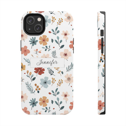 Personalized name phone case with wildflowers