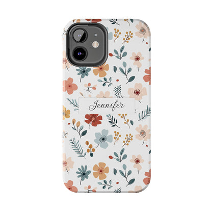 Personalized name phone case with wildflowers