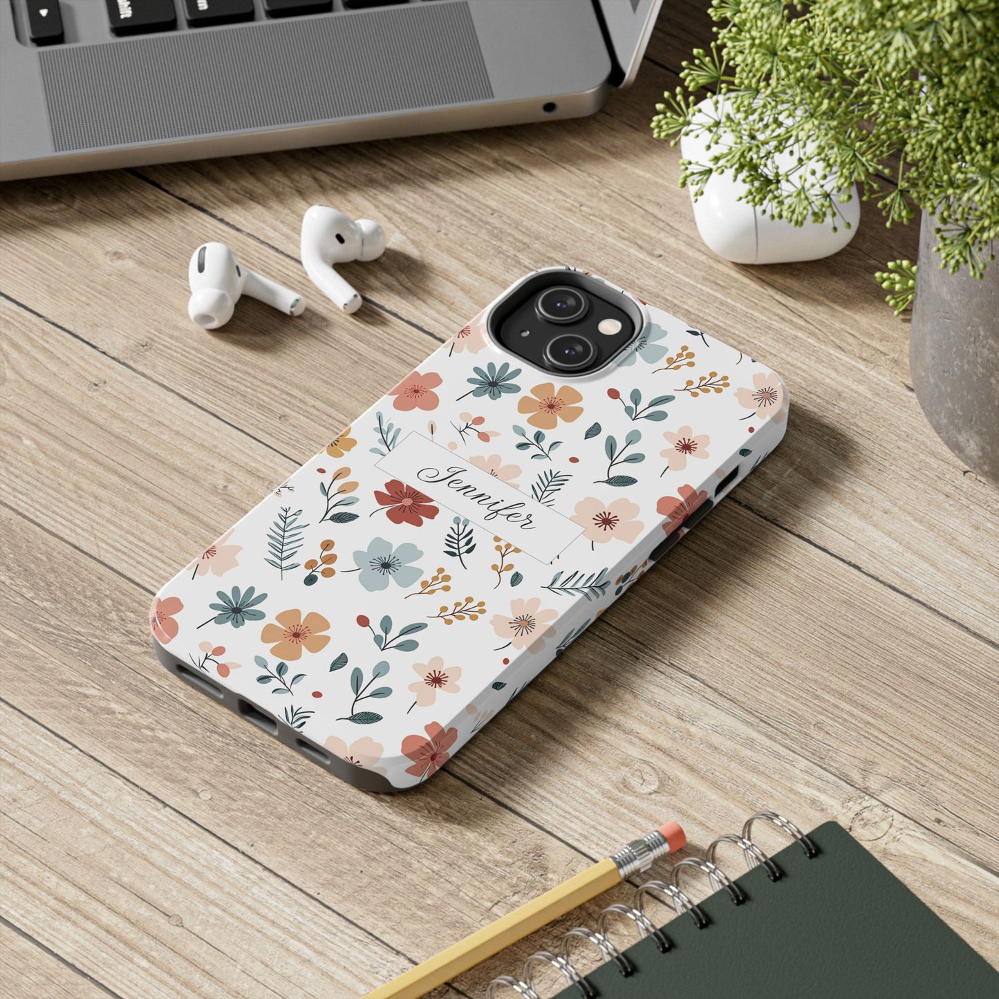 Personalized name phone case with wildflowers