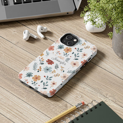 Personalized name phone case with wildflowers