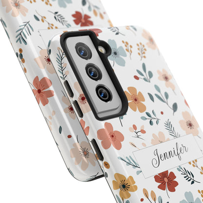 Personalized name phone case with wildflowers