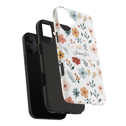 Personalized name phone case with wildflowers