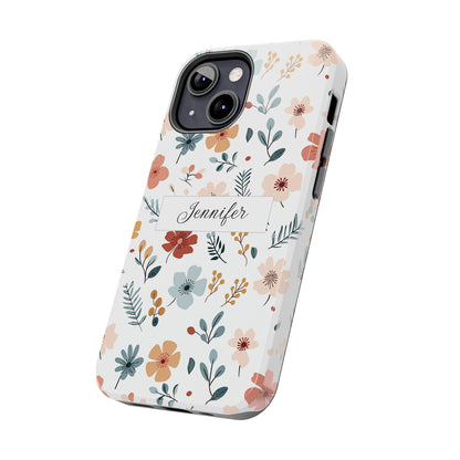 Personalized name phone case with wildflowers