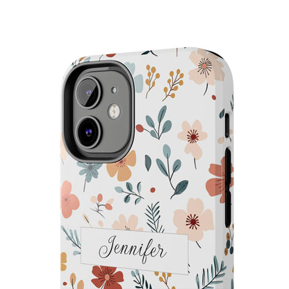 Personalized name phone case with wildflowers