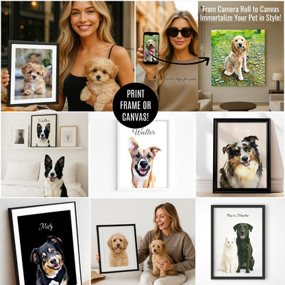 Watercolor & Illustrated Pet Portrait from Photo