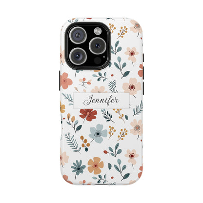Personalized name phone case with wildflowers