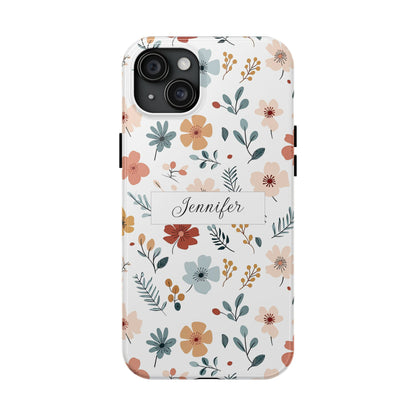 Personalized name phone case with wildflowers