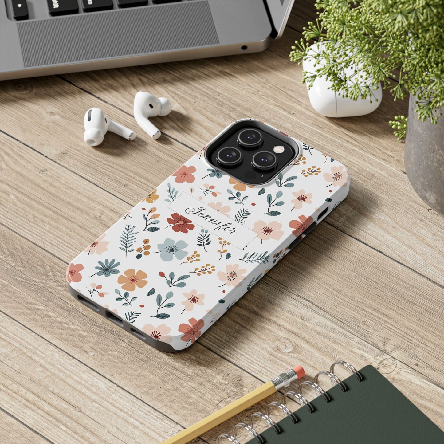 Personalized name phone case with wildflowers