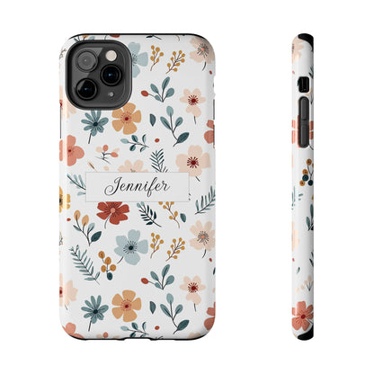 Personalized name phone case with wildflowers