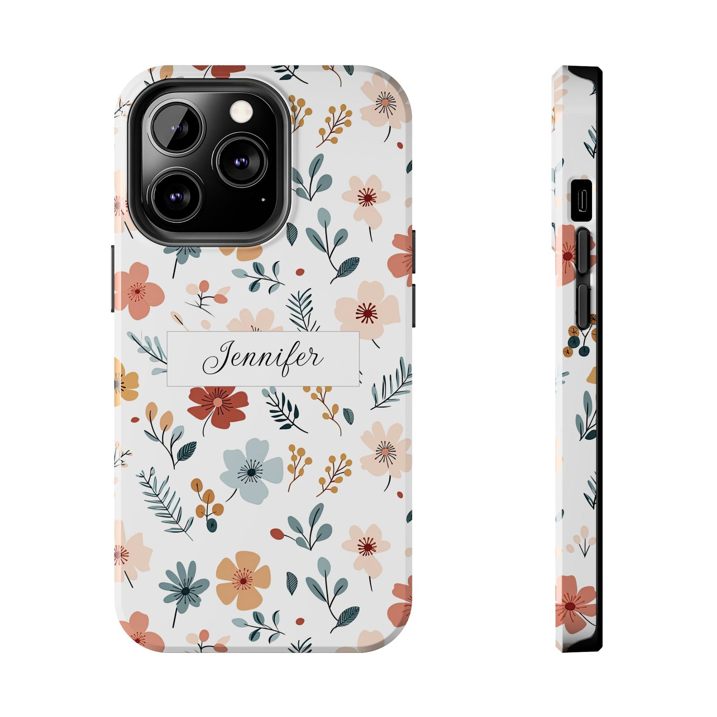 Personalized name phone case with wildflowers