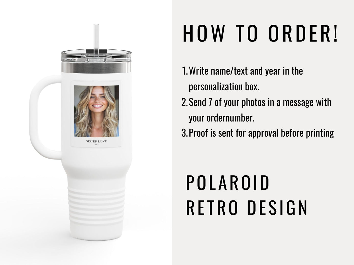 Tumbler with photos, 40oz - Perfect Gift for Coffee Lovers, Brunch, Beach and Workout.
