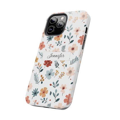 Personalized name phone case with wildflowers