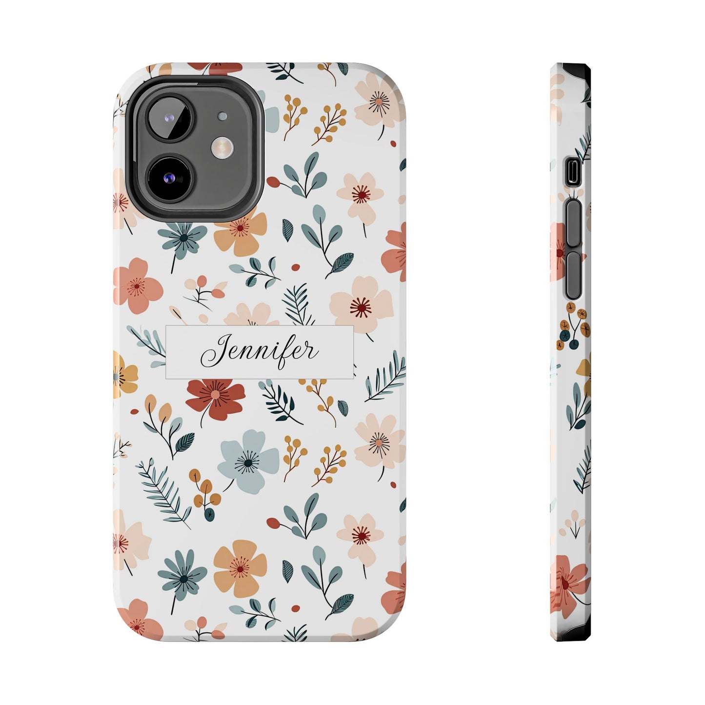 Personalized name phone case with wildflowers