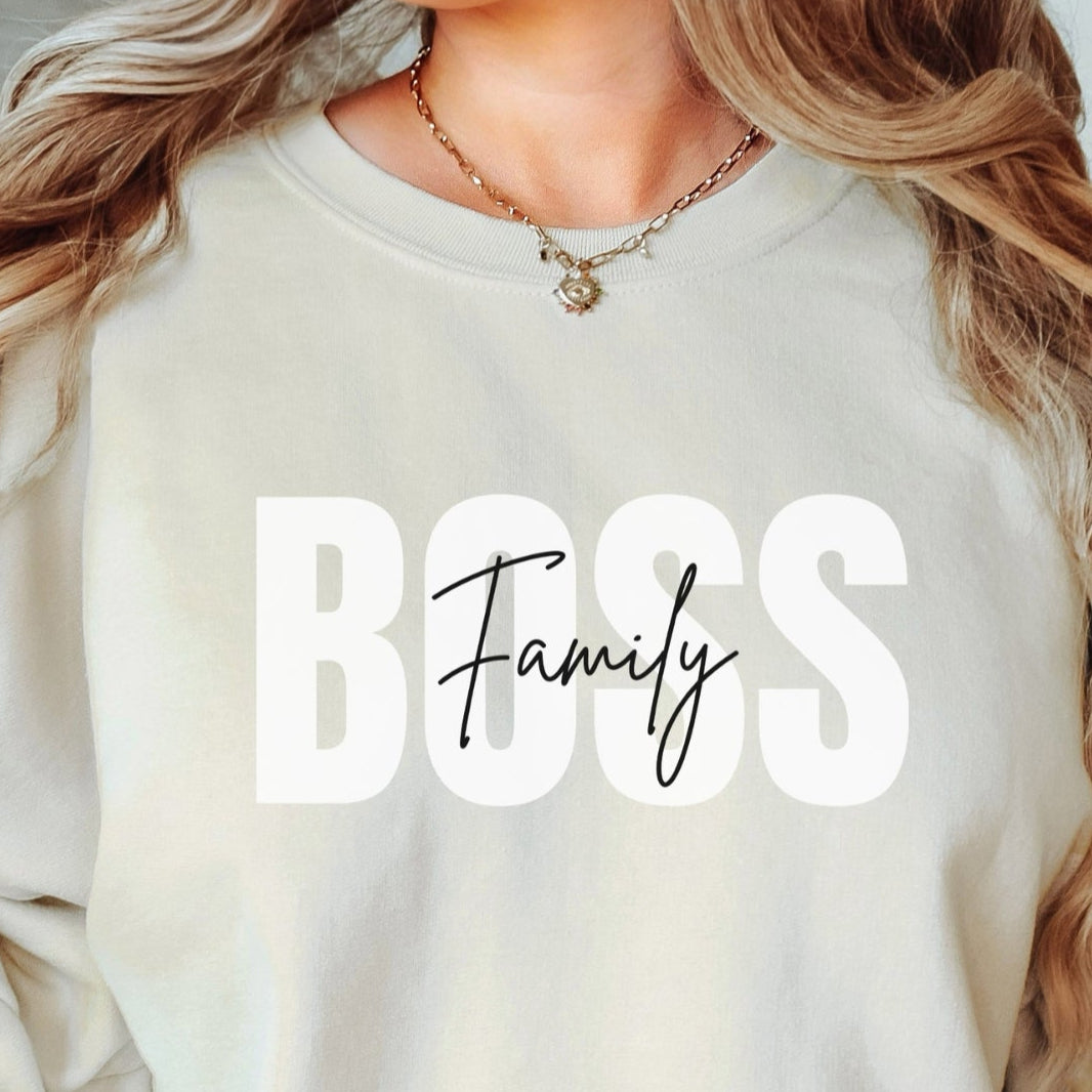 Family Boss Mom T-shirt with personalized kids names.