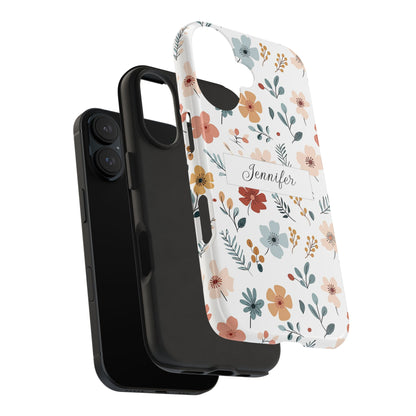 Personalized name phone case with wildflowers