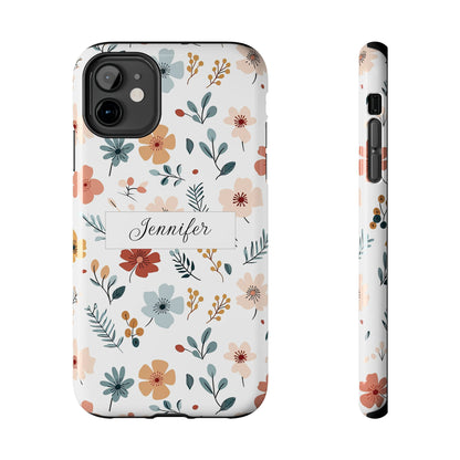 Personalized name phone case with wildflowers