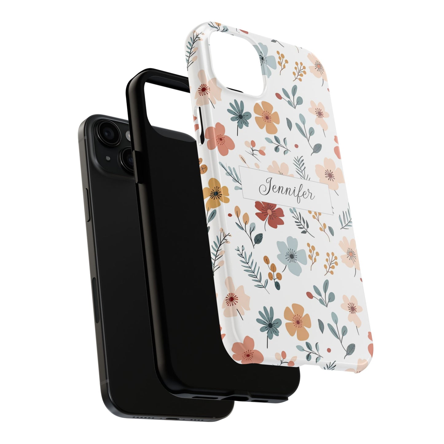 Personalized name phone case with wildflowers