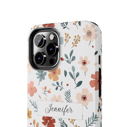 Personalized name phone case with wildflowers