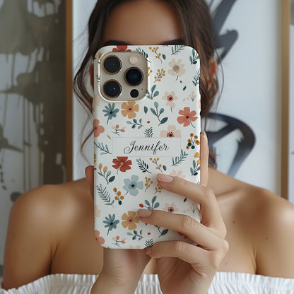 Personalized name phone case with wildflowers